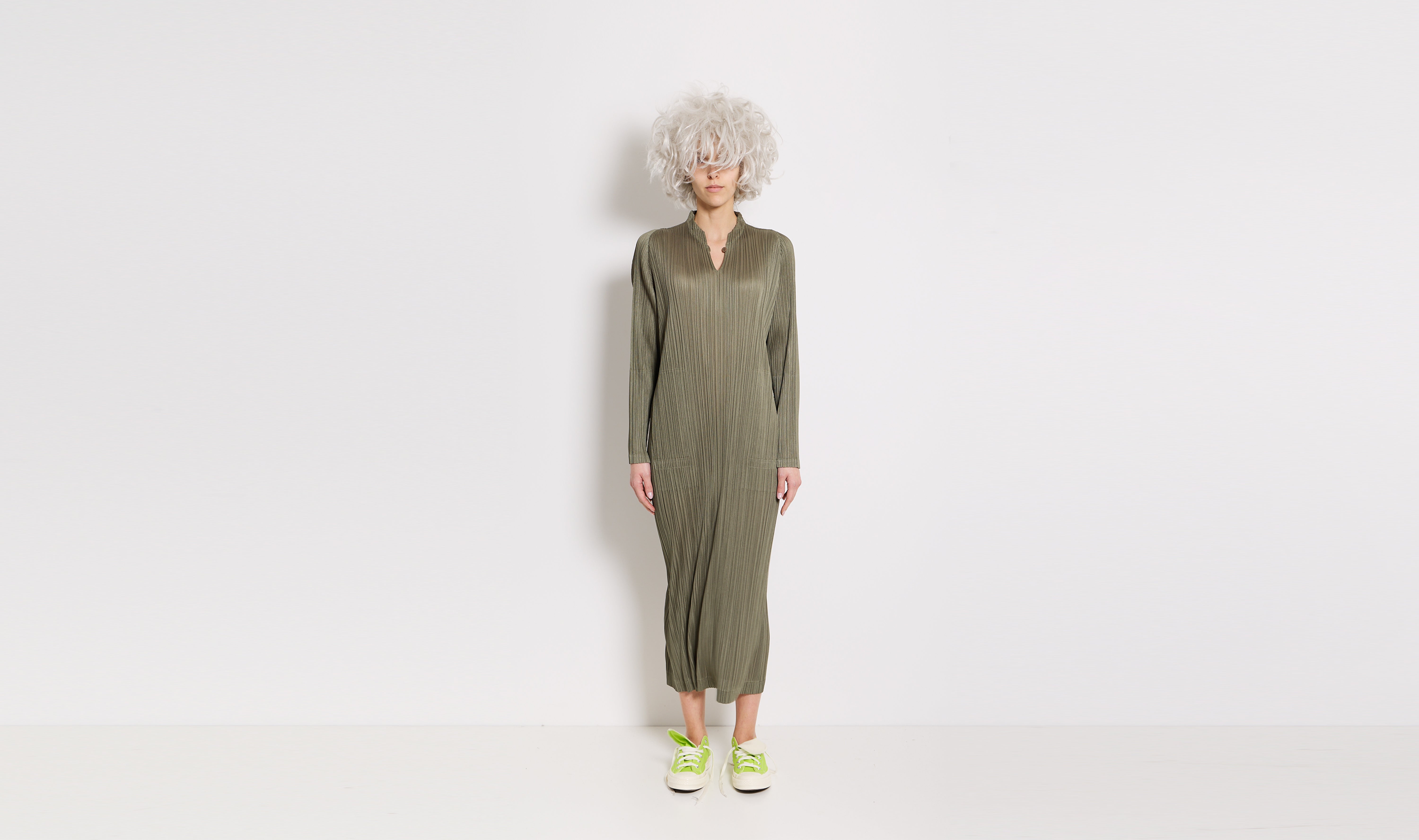 Green plisse dress best sale