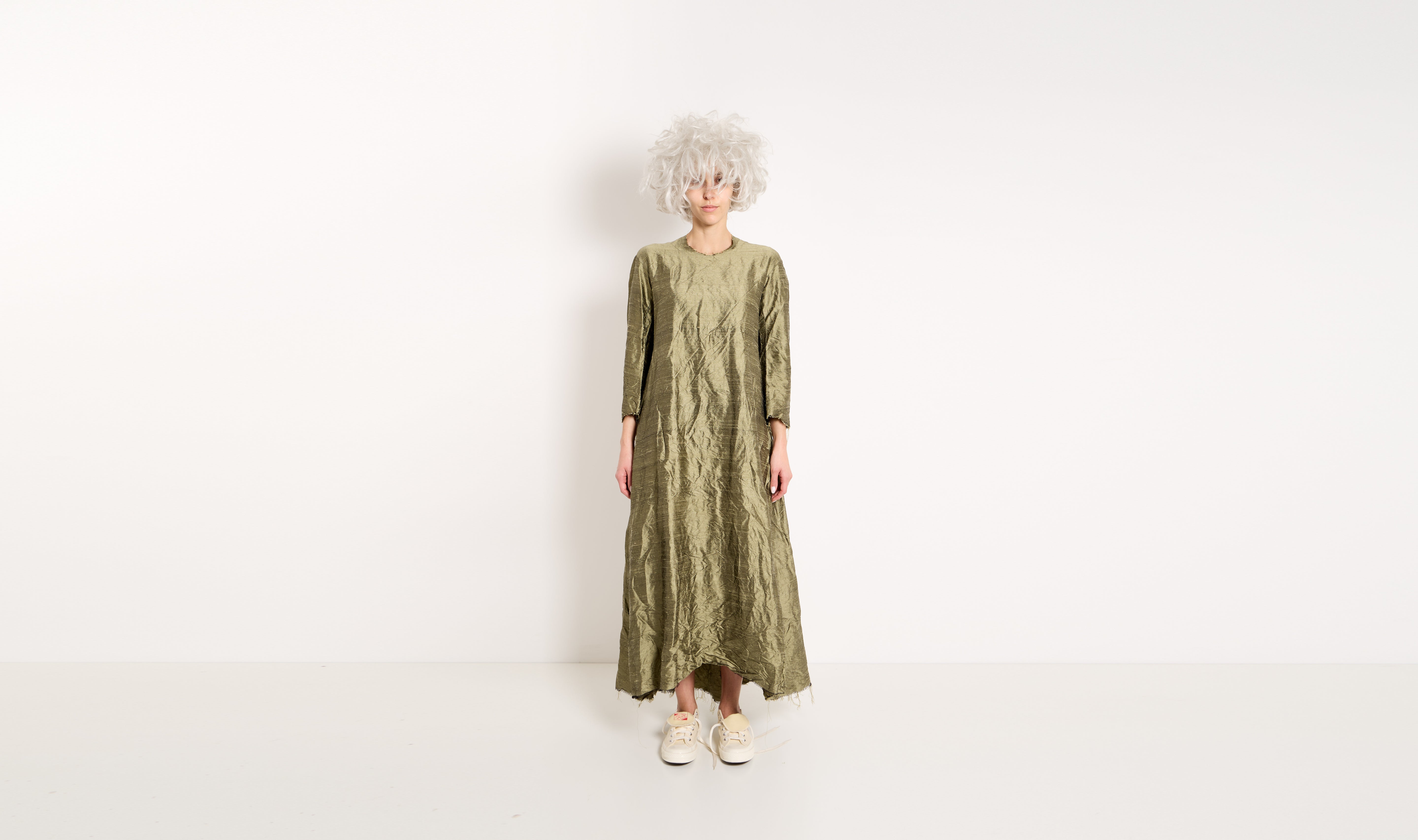 olive green silk dress Après Paris