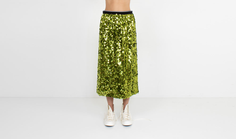 green sequins skirt