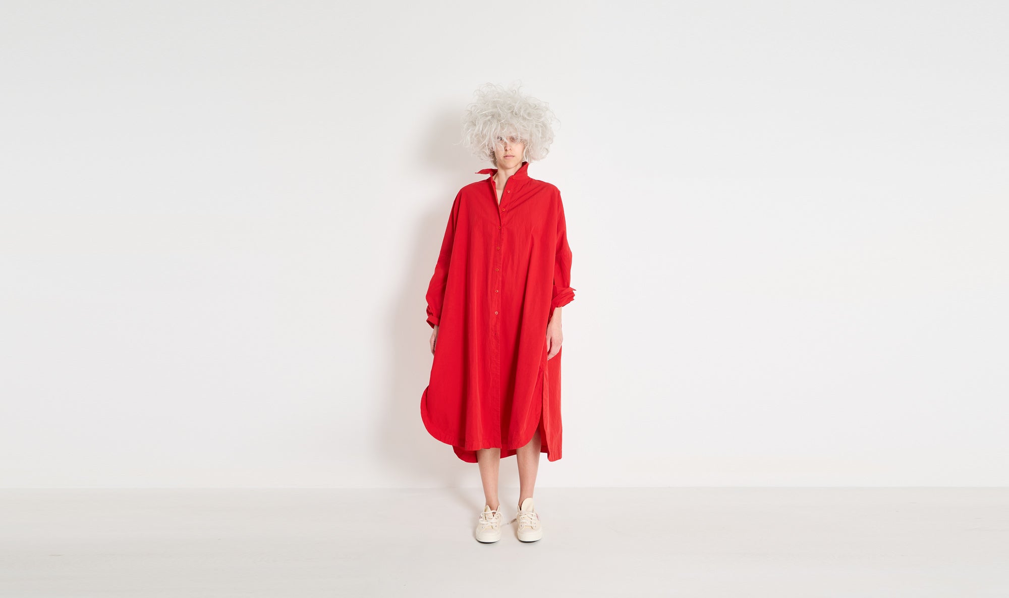 red cotton shirt dress
