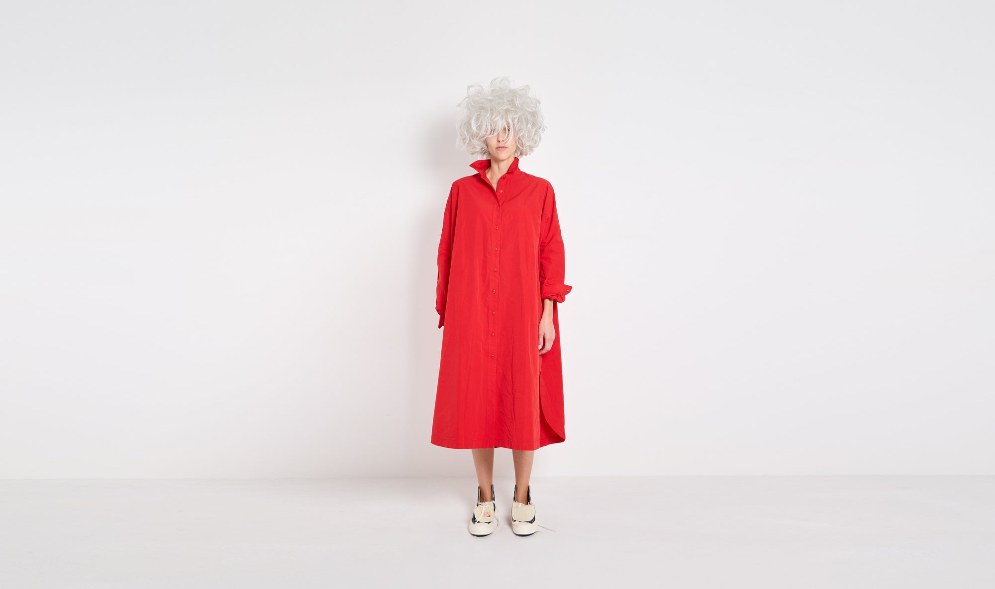 red cotton shirt dress Après Paris