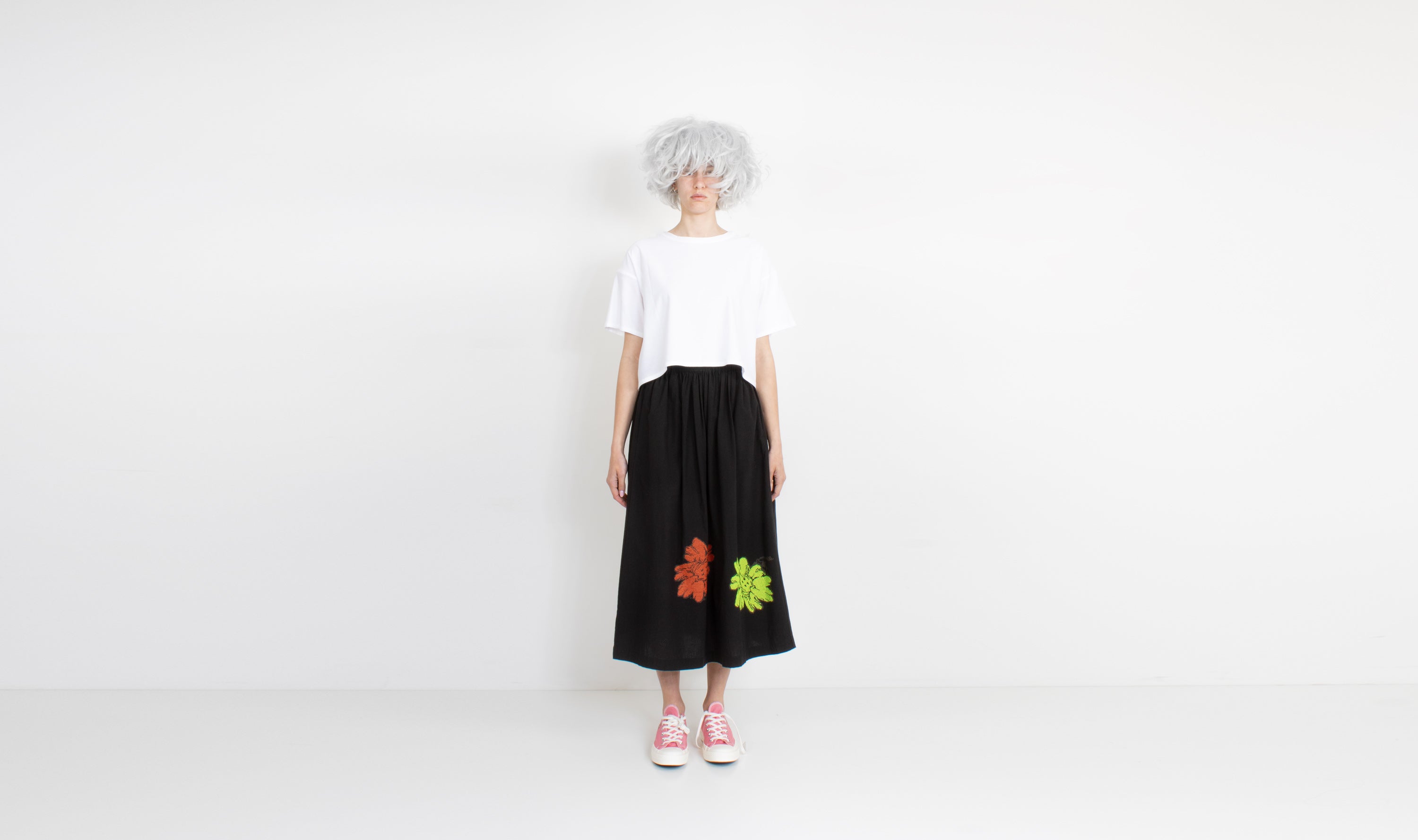 black cotton flowers skirt