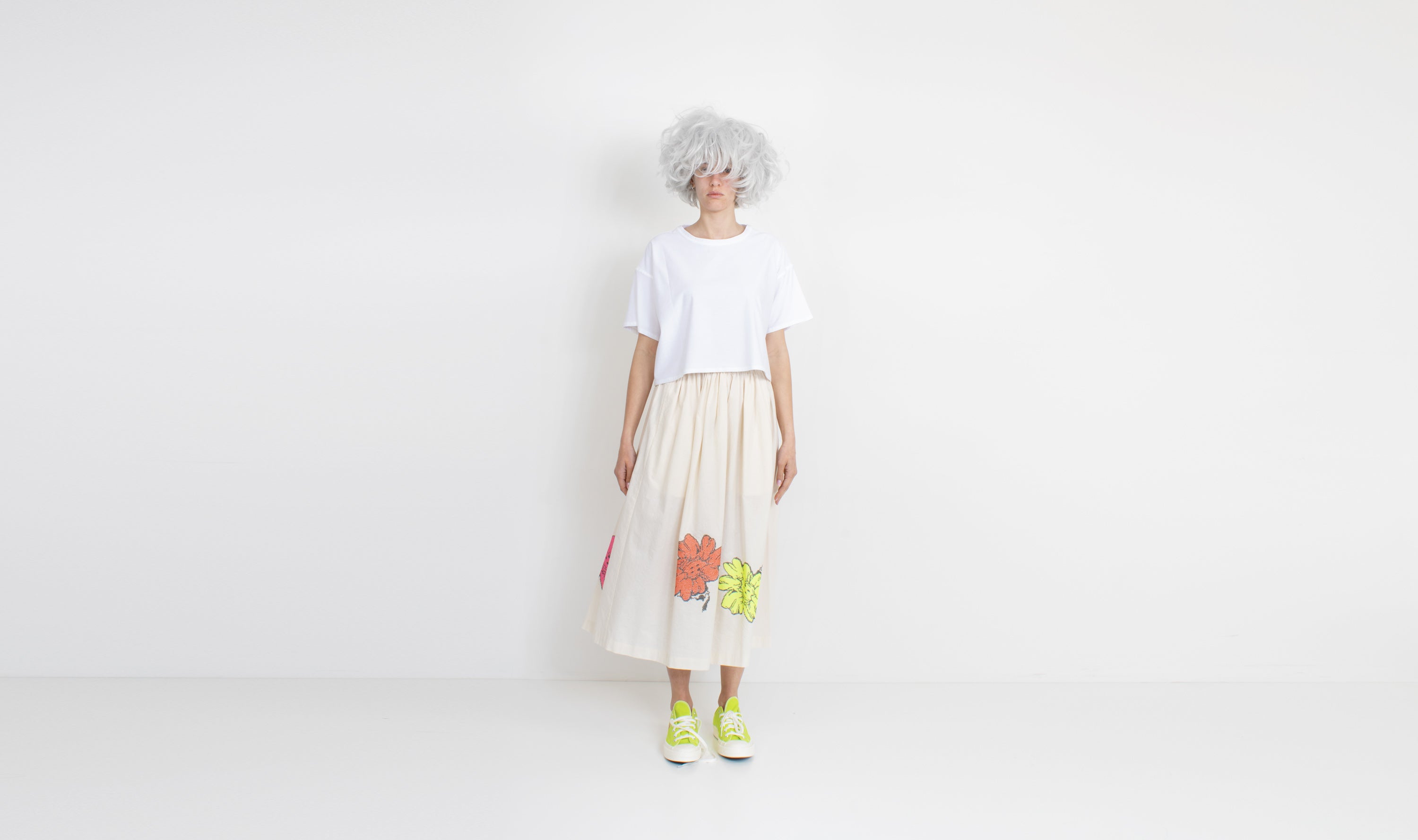 cream cotton flowers skirt
