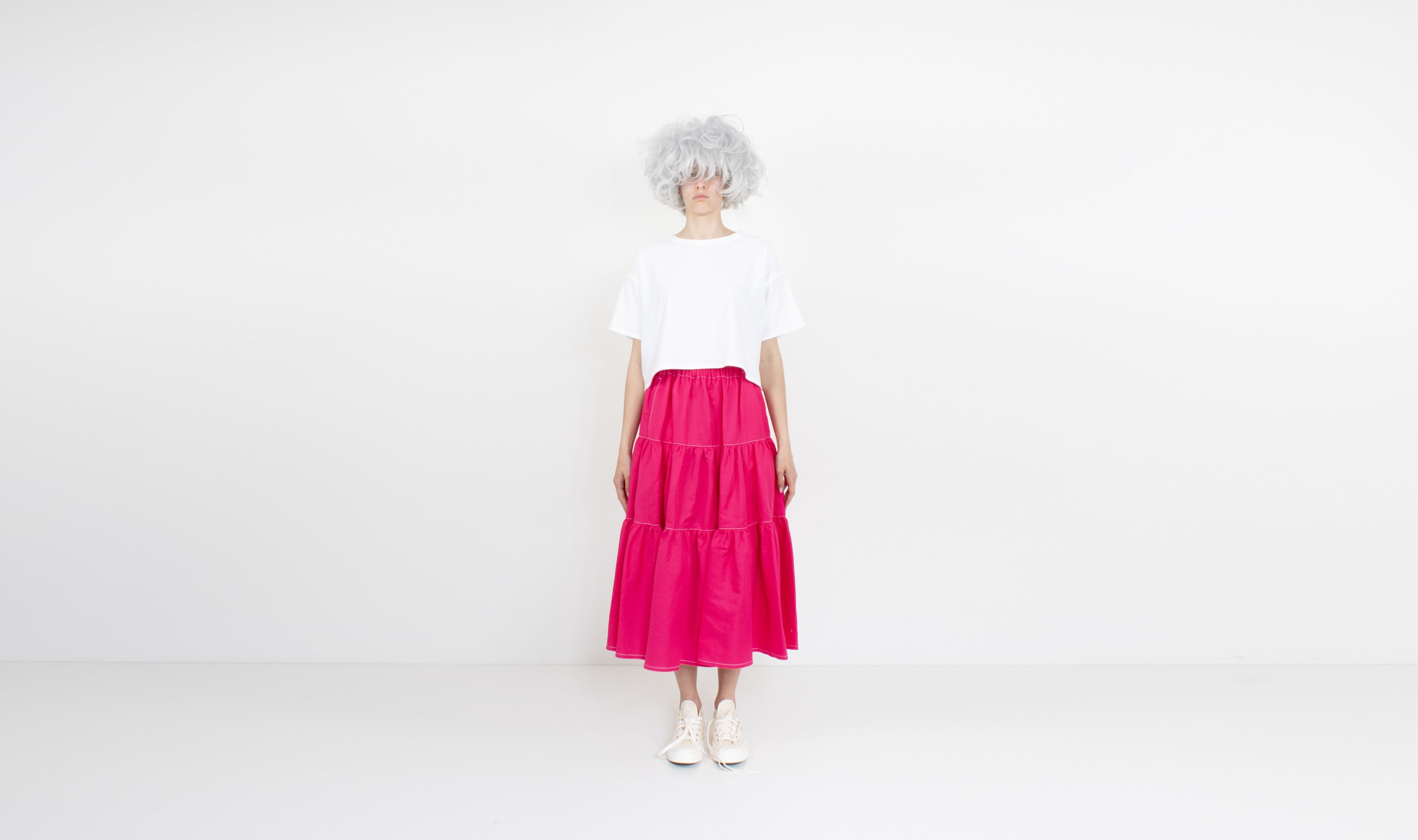 fuchsia cotton linen skirt