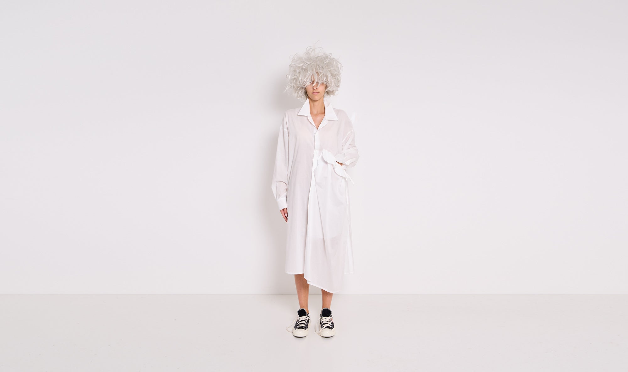 white asymmetrical cotton shirt dress Après Paris