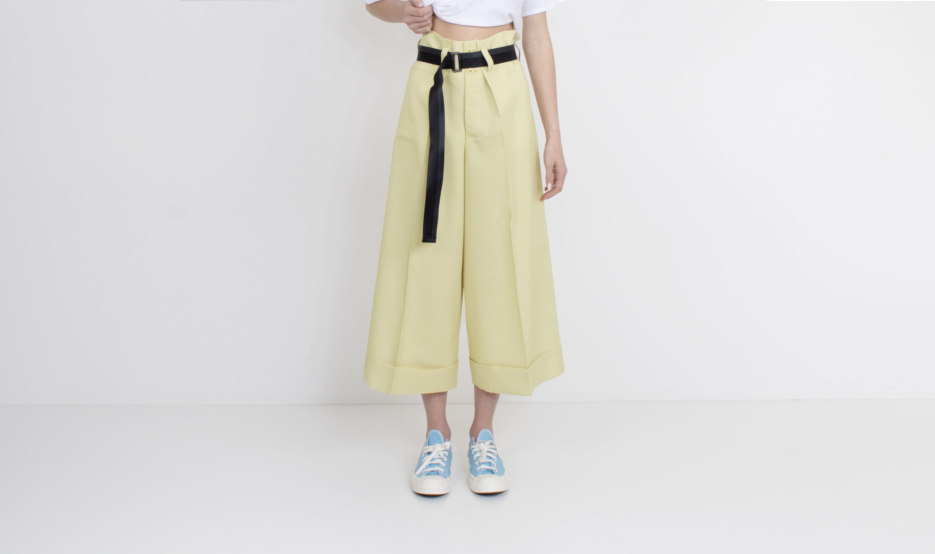 yellow polyester trousers132.5 ISSEY MIYAKE