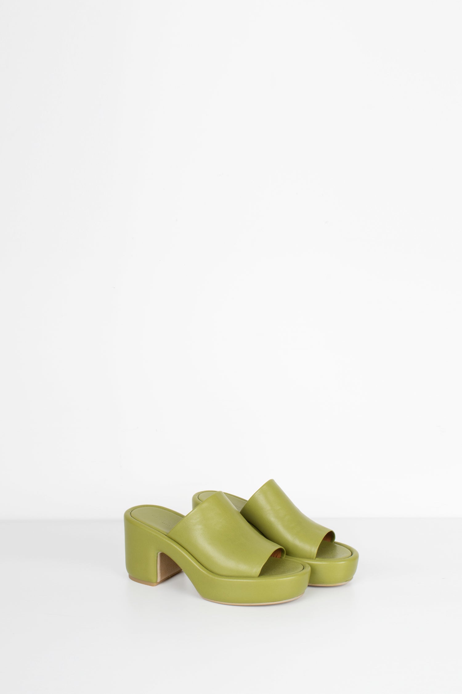 leather mule, green, heel